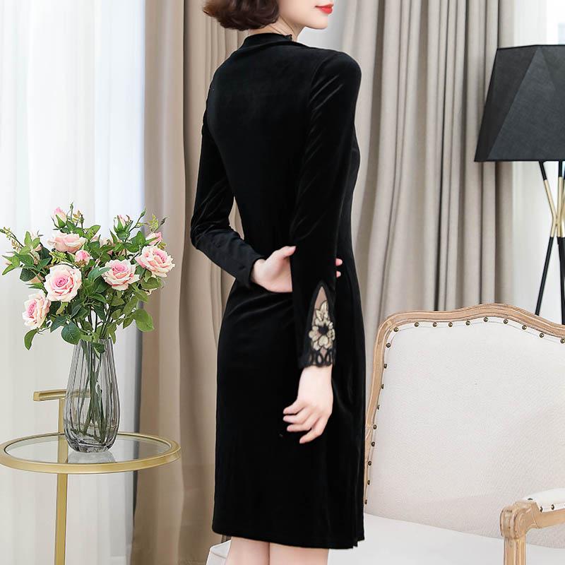 Plus Size Velvet Dress Long Sleeve Woman Spring Autumn A-line Dress Woman Mid-length Slim Dress for Party