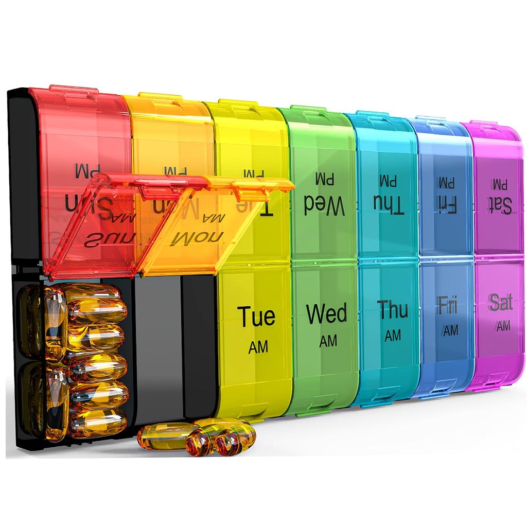 Große Größe 7 Tage Pillenorganisator mit täglichen Zwei-Dosen-Fächern Langlebiges PP-Material Vitamin- und Medikamentenspender zur wöchentlichen Aufbewahrung