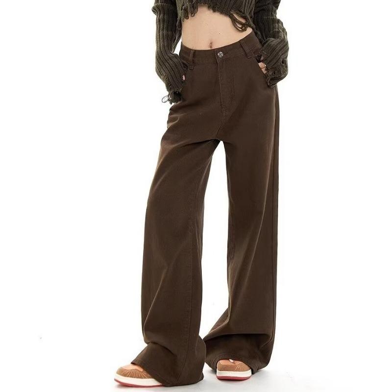 Wis Autumn New Casual High-waisted Straight-leg Loose Denim Trousers for Women