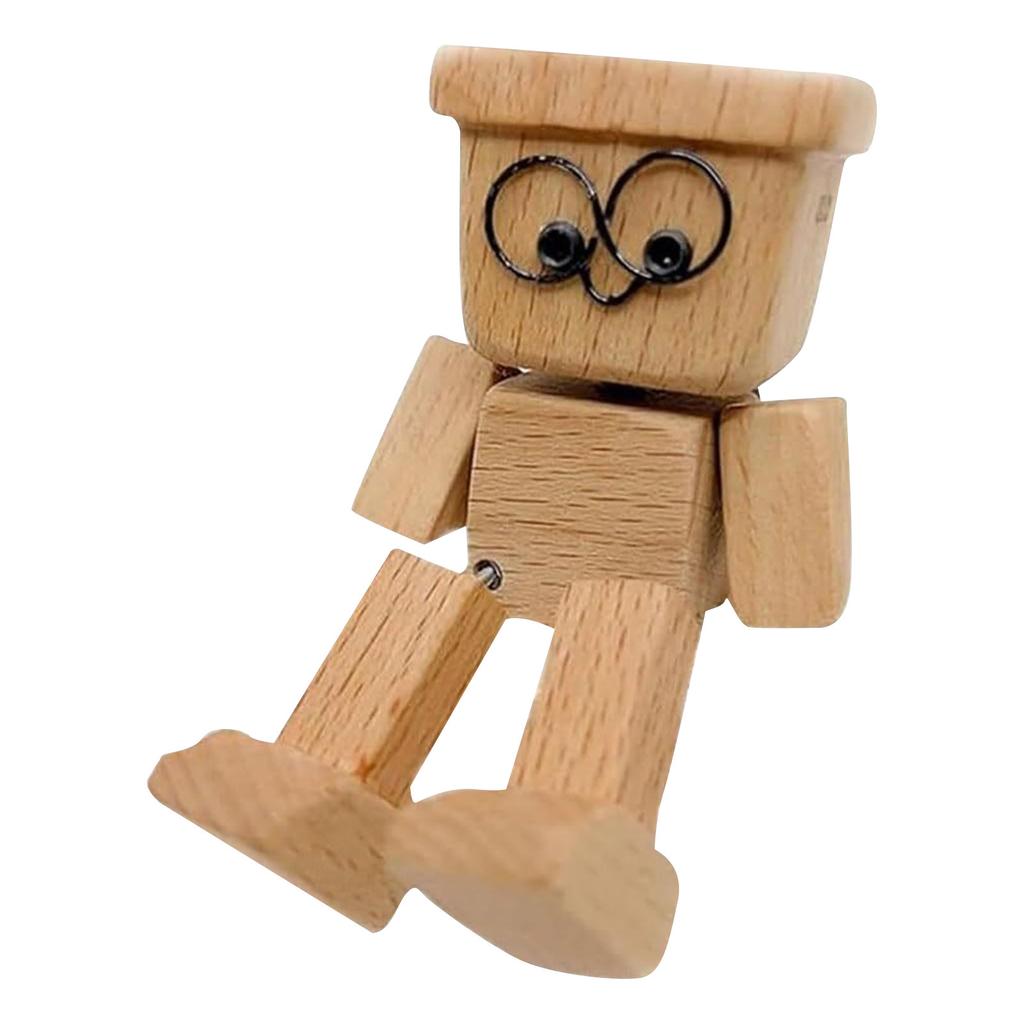 Shaking Wooden Man Statue Handmade Shaking Feet Wooden Doll For Home