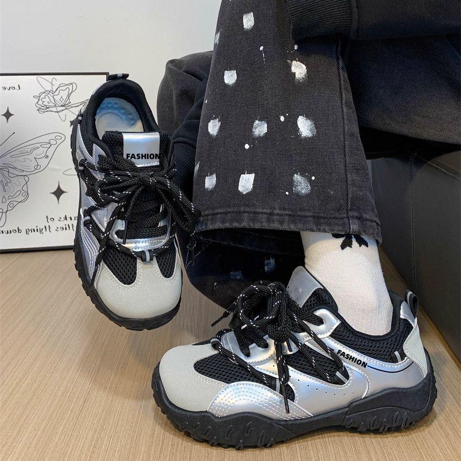 Trendy Cool Straps Black Dad Shoes for Women 2025 Autumn New Outdoor Mesh Breathable Casual Sports Shoes for Women