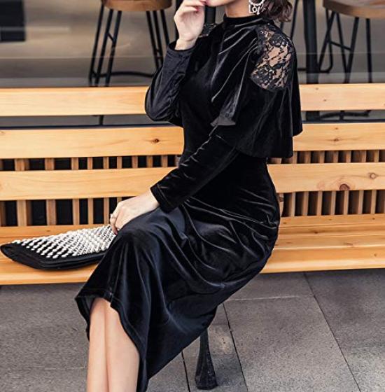 Top a Spodní Slim Pružinový Pružinový Dlouhý Pruhovaný Černý Černý SC96 BK 3XL [Shion] Šaty, Velur, Formální, Luxusní, Krajka, Svatba, Párty, Poloformální,