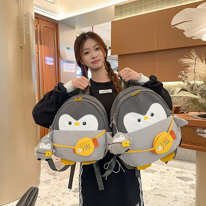 Fun Penguin Cartoon Backpack With Spacious Compartments For Girls Wear Casual
