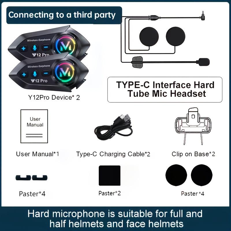 Bluetooth Y12 Pro Мотоциклетная гарнитура-интерком IP56 Водонепроницаемая Дальность 300 м Шумоподавление CVC 2PCS Hard Mic(500M Intercom)