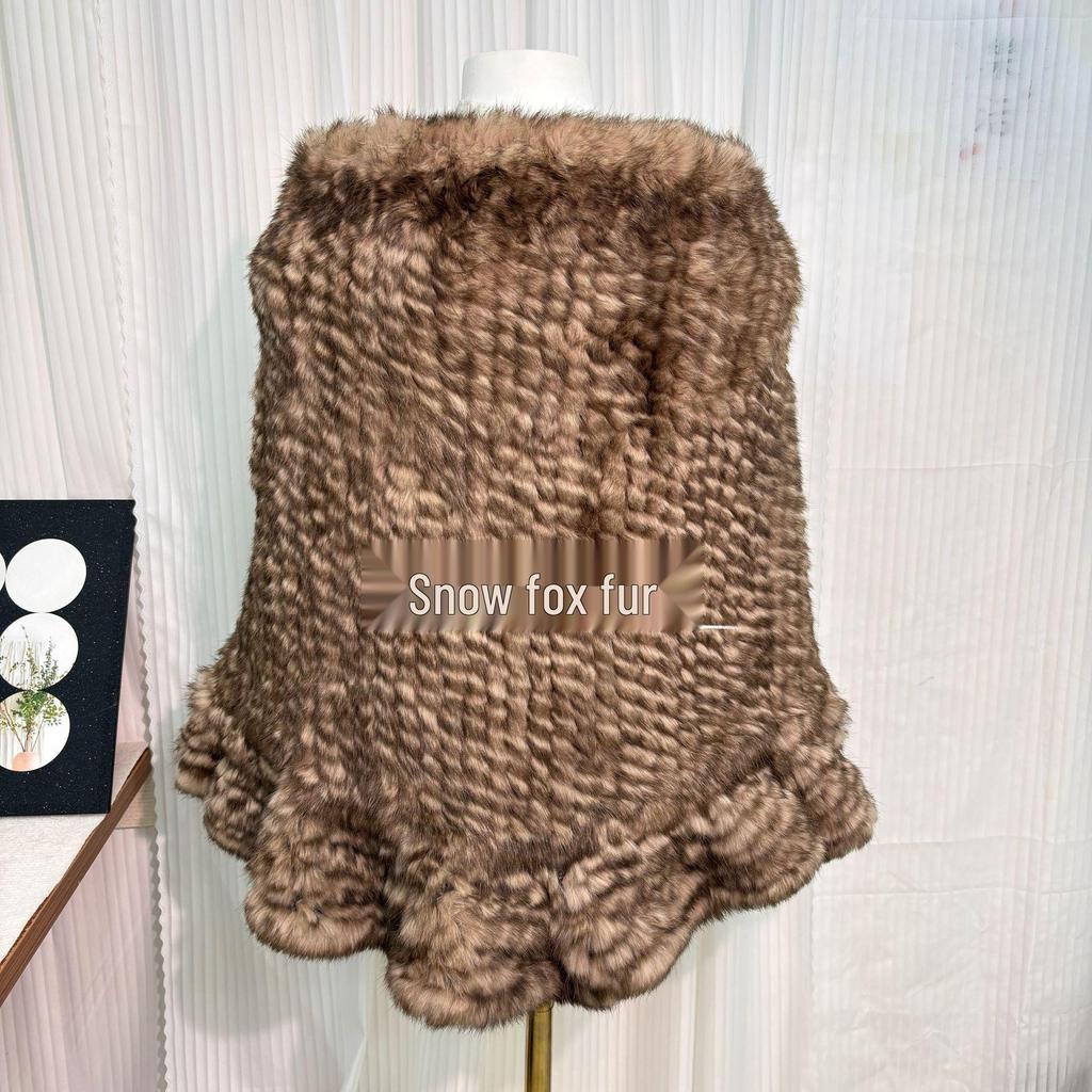 2026 Women's Double-Sided Woven Rabbit Fur Shawl Coat