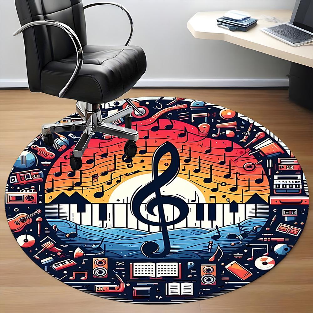 1pc Music Instruments Office Round Area Rug,  Mat Suitable ForOffice, Under Office Chairs Bedroom Living Room Home Decor, Room Deco