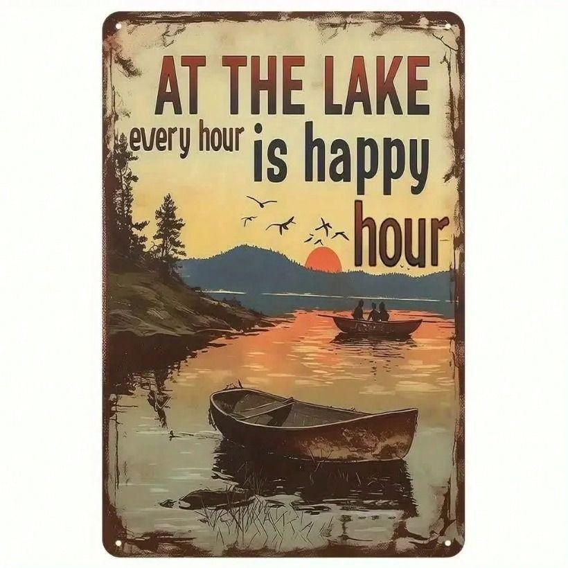 Tin Sign Lake of Happiness Funny Metal Poster for Wall Outdoor Garden Decor