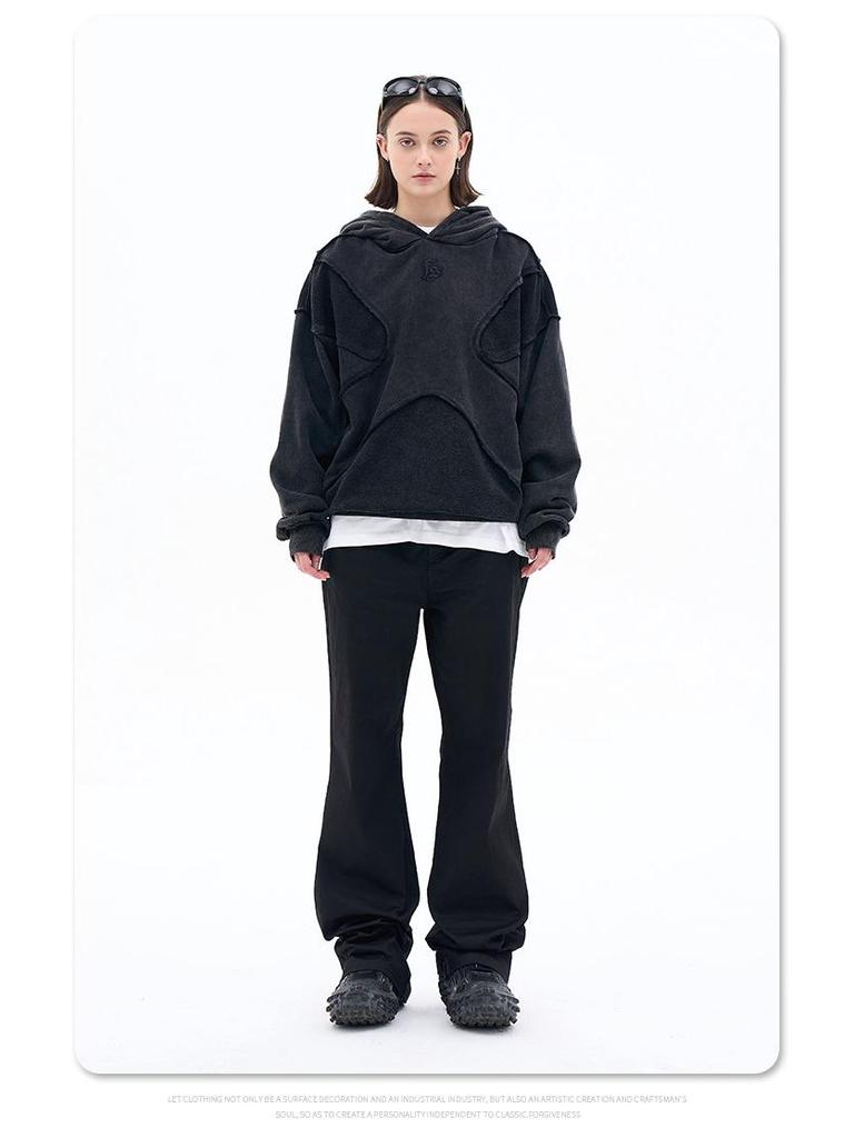 Lan Hai Men's Hooded Sweatshirt | 2025 Autumn/Winter Collection | Trendy Reverse Stitch Design | Solid Color | High Street Style