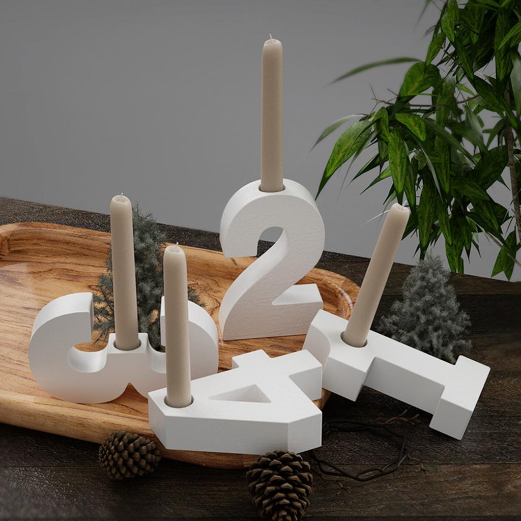 Crystal Epoxy Resin Mold Geometric Numbers Candlestick Mould DIY Candle Holder Home Decor Cement Plaster Silicone Molds