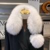 Damen Schal im Koreanischen Stil aus Echter Fuchsfell mit Großem Bommel und Magnetischem Verschluss - Beidseitig, Vielseitiger Nackenschutz für Herbst und Winter