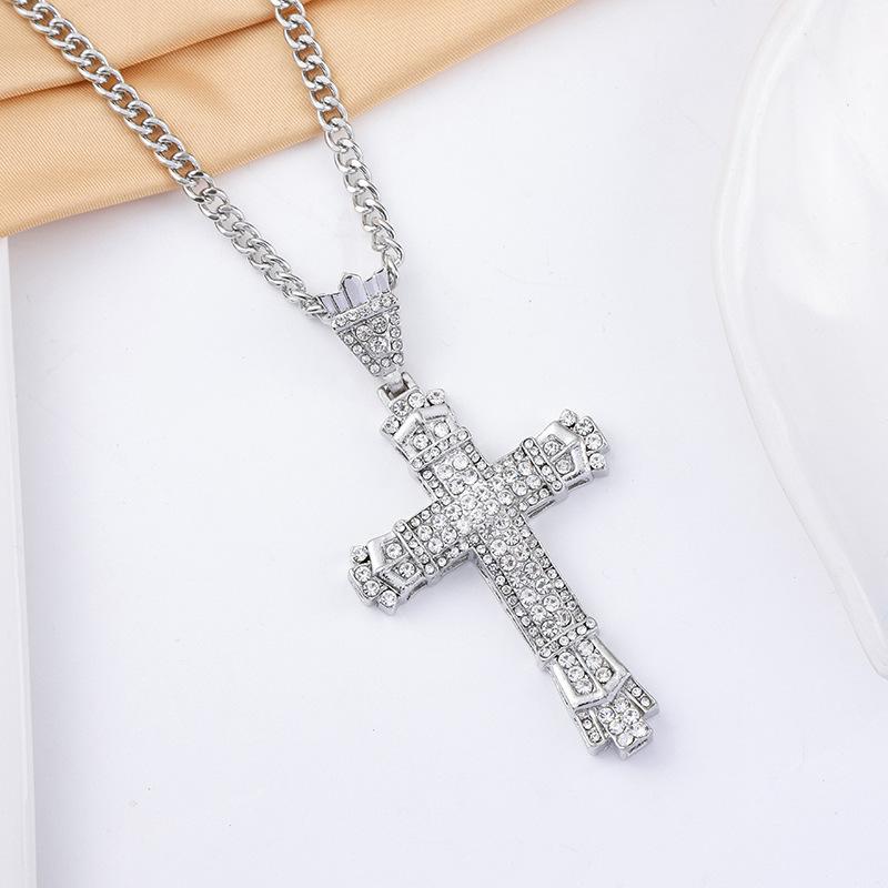 Hip Hop Vintage Cross Pendant Necklace For Men Women Rock Punk Shiny Iced Out Zircon Gold Color Link Neck Chain Jewelry Gifts