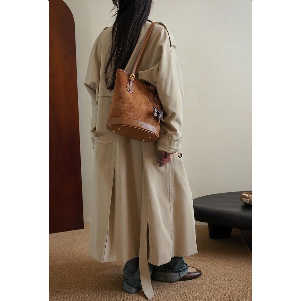IELGY Fashion Trend All-Match Retro Corduroy Tote Bag Large Capacity One-Shoulder Bucket Bag