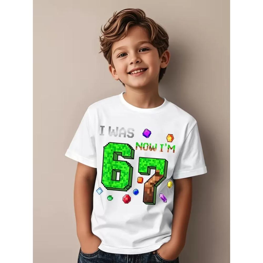 Summer Fashion Children's Short Sleeve Shirt 'I WAS 6 NOW I'M 7' Cool Print Casual Kid Clothes Tees Streetwear Boys Girls Tshirt