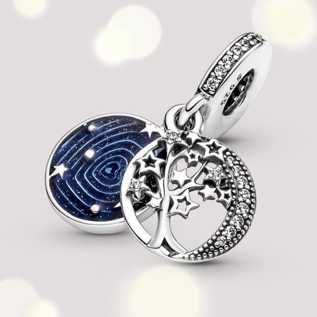 

Синий муранский шарм, новый плататый шарм в виде звезд и галактики, дерева, Луны, подвеска, подходит для оригинальных женщин, оригинальный серебряный браслет «сделай сам»