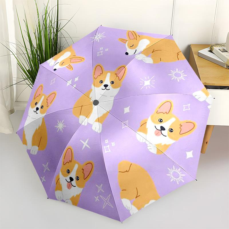1pc Corgi Dogs Purple Background Umbrella with Plastic Handle,Vibrant Cartoon Pattern,Multi-functional UmbrellaPT236