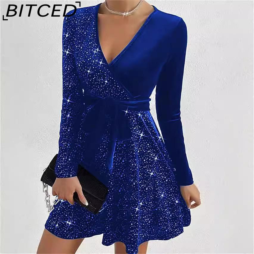 BITCED Autumn/Winter Collection: Sensual V-neck Bodycon Asymmetric Mini Sequin Dress