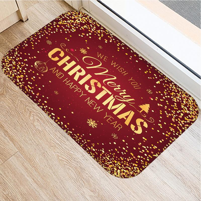Merry Christmas and New Year Home Decoration Entrance Door Mat Bathroom Kitchen Non-Slip Floor Mat Living Room Hallway Carpet