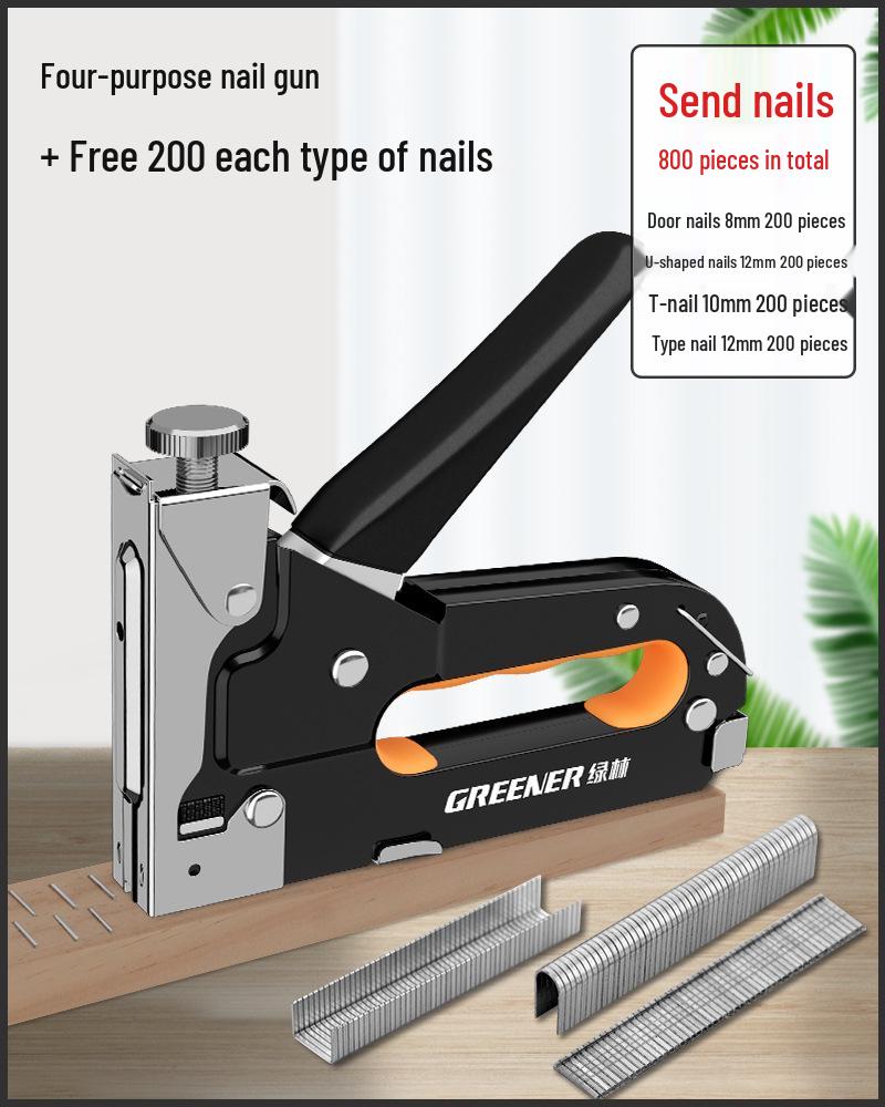 "Green Forest Manual Woodworking Nail Gun: Special Door & Stapler for Home Oil Painting"