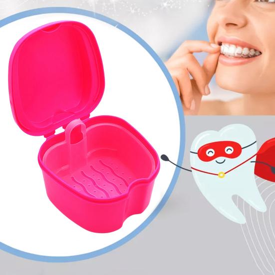 Dentures Case Portable Soaking Denture Bath Box with Strainer Basket Invisible Brace Retainer Mouth