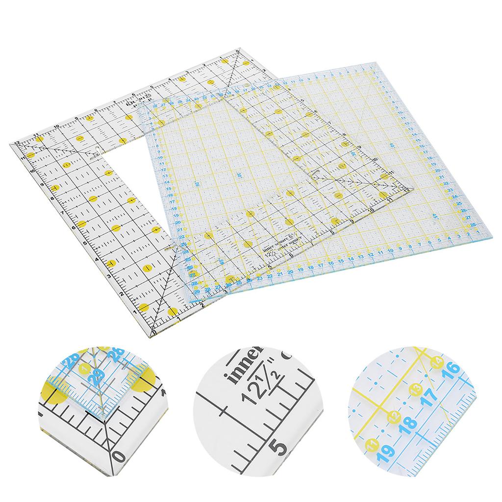2Pcs Quilting Ruler Square Acrylic DIY Cloth Patch‑Work for Measuring Sewing Embroidery Supplies