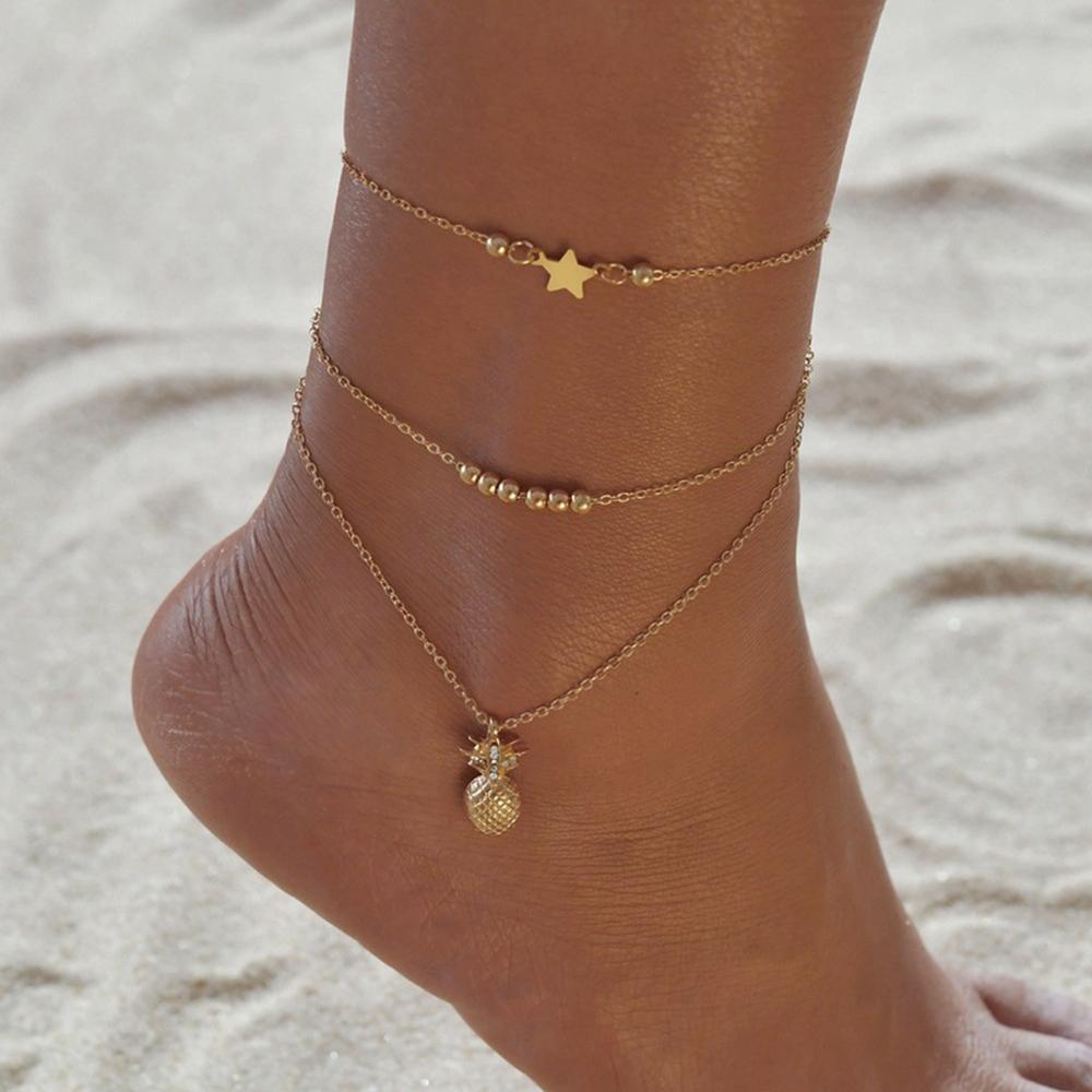 SUMENG New Ankle Chain Pineapple Pendant Anklet Beaded Summer Beach Foot Jewelry Fashion Style Anklets for Women Gifts 2025