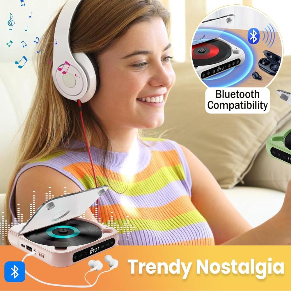 Portable Bluetooth CD Player, New 2025 Model, High-fidelity Sound Quality, Supports Wireless and Wired Playback, Rechargeable Compact CD Player.