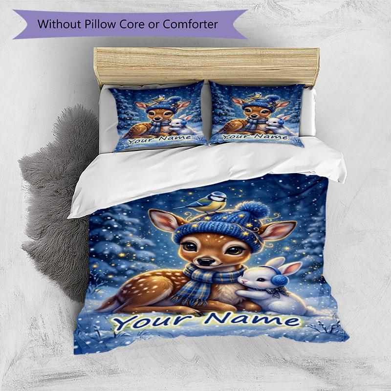 3PC Custom Name Winter Wonderland Bedding Set Duvet Cover Closure Includes 1 Duvet Cover & 2 Pillowcases for Bedroom