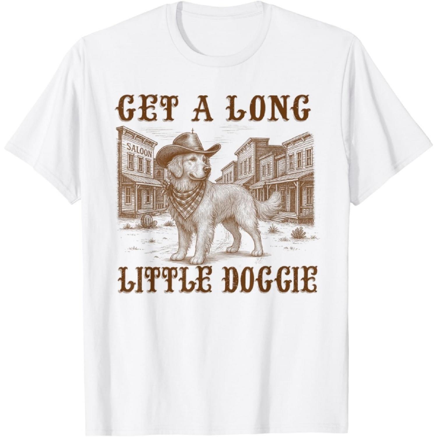 Golden Retriever Dog Mom Dad Cowboy Get A Long Little Doggie T-Shirt XXXXXL белый