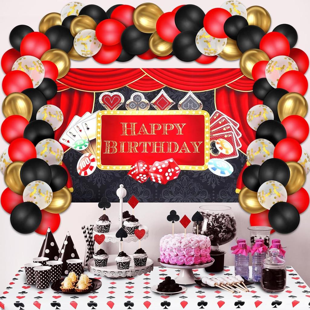 79 Pcs Casino Theme Party Decorations, Las Vegas Party Decorations Casino Birthday Party Decorations Supplies Include Backdrop, Balloon Garland Kit,