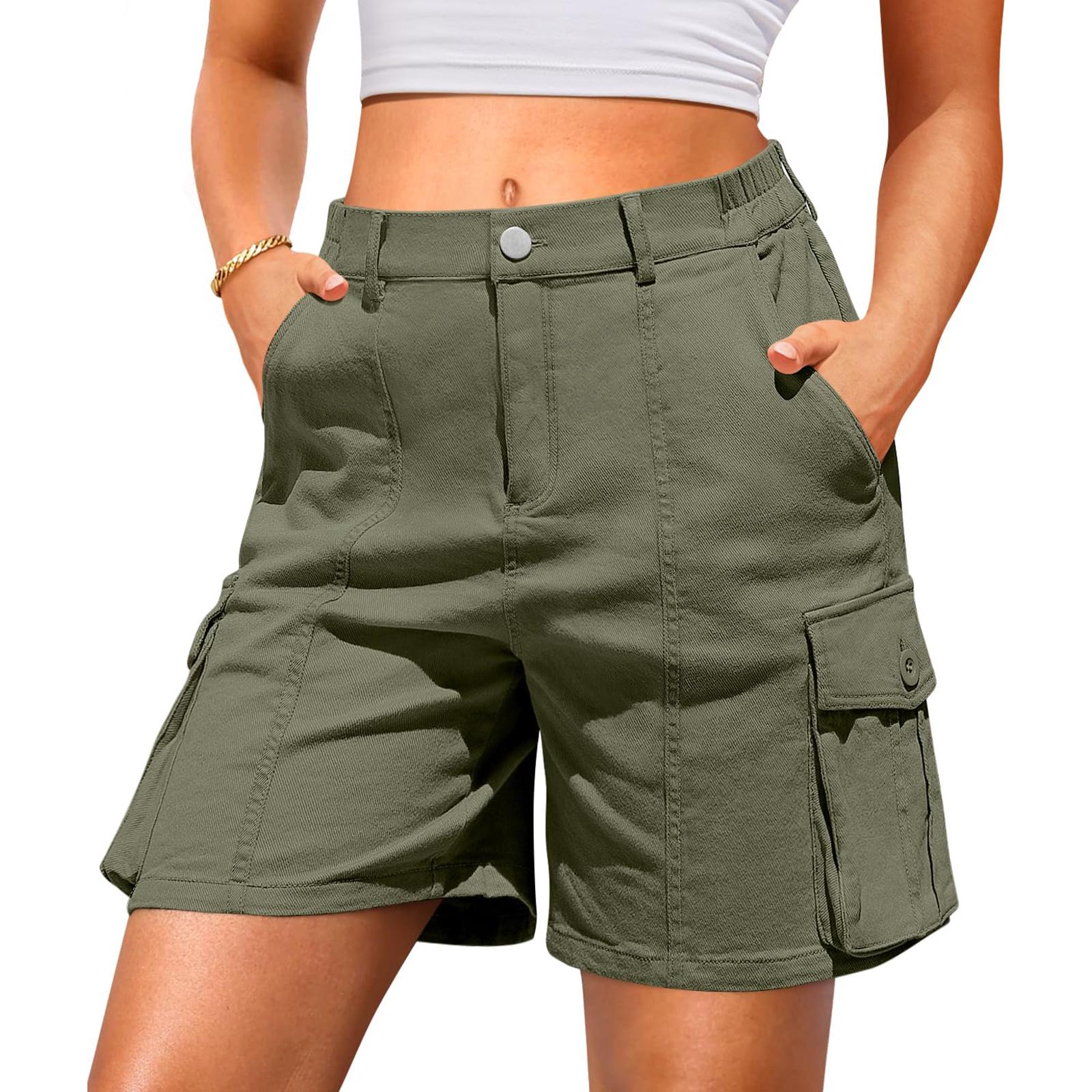 

Women s Casual Comfortable Solid Color Summer Shorts with Pockets Lightweight Breathable Soft Fabric Elastic Waistband L армия зеленый
