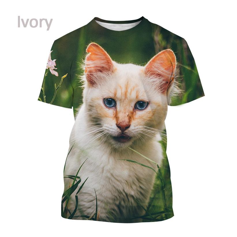 Summer Round Neck 3D Cat Pattern Printed Top Fashionable Casual Short Sleeved Children's Boy and Children's Girl Kids Unisex T-shirts