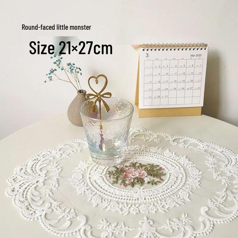 

European Retro French Lace Embroidered Table Mat and Coaster Set - Home & Photo Decor Default Option