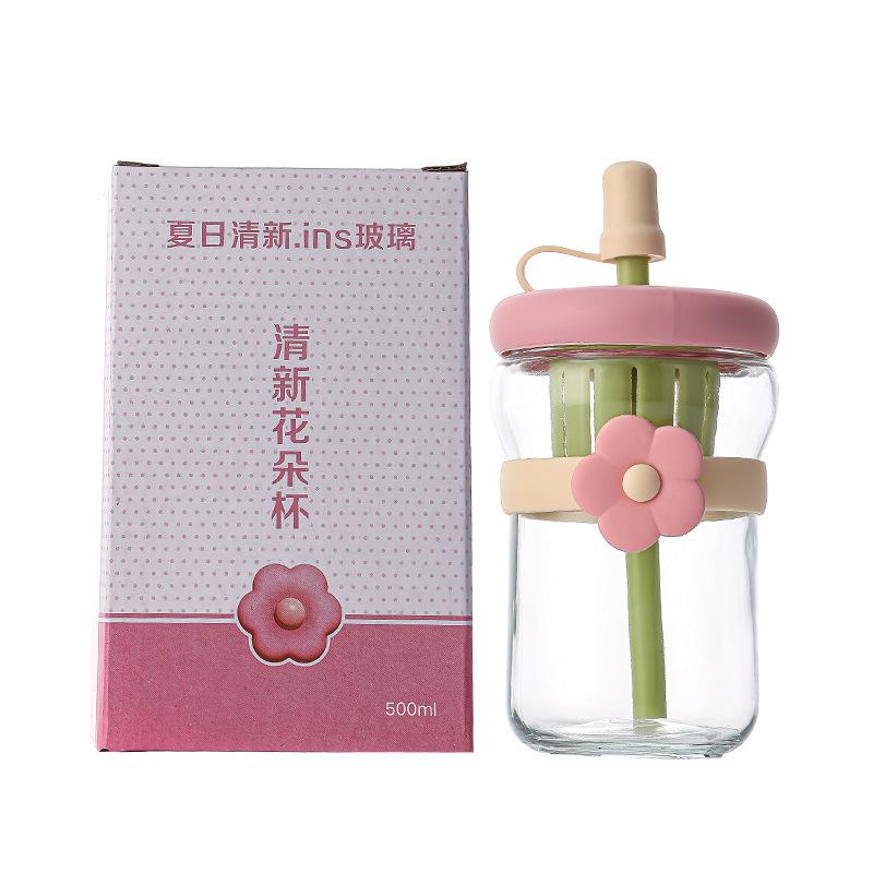 Water Cup for Girls Summer Straw Glass Tea Cup Office Tea Cup with Lid Household Large Capacity Cup