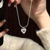 Irregular Hammer Texture Blue Love Heart Pendant Necklace for Women Elegant Copper Color Clavicle Chain Simple Wedding Jewerly