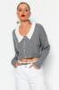 Women's Elegance Style Cardigan Green Super Crop Shirt Collar Knitwear Cardigan