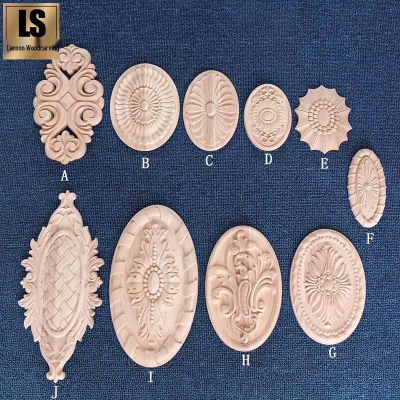 Овальная европейская деревянная резная дверная панель - Декоративный акцент для мебели F Model 13x06cm