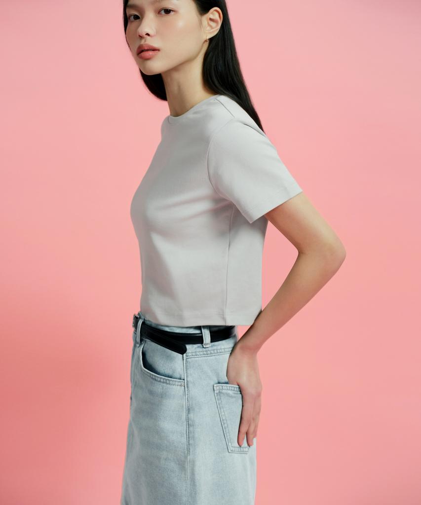 MUSINSA STANDARD WOMAN Women'S Crew Neck Crop T-Shirt [Light Grey]