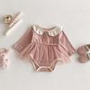 New Autumn Baby Girls' Long Sleeve Romper with Peter Pan Collar Mesh Bodysuit