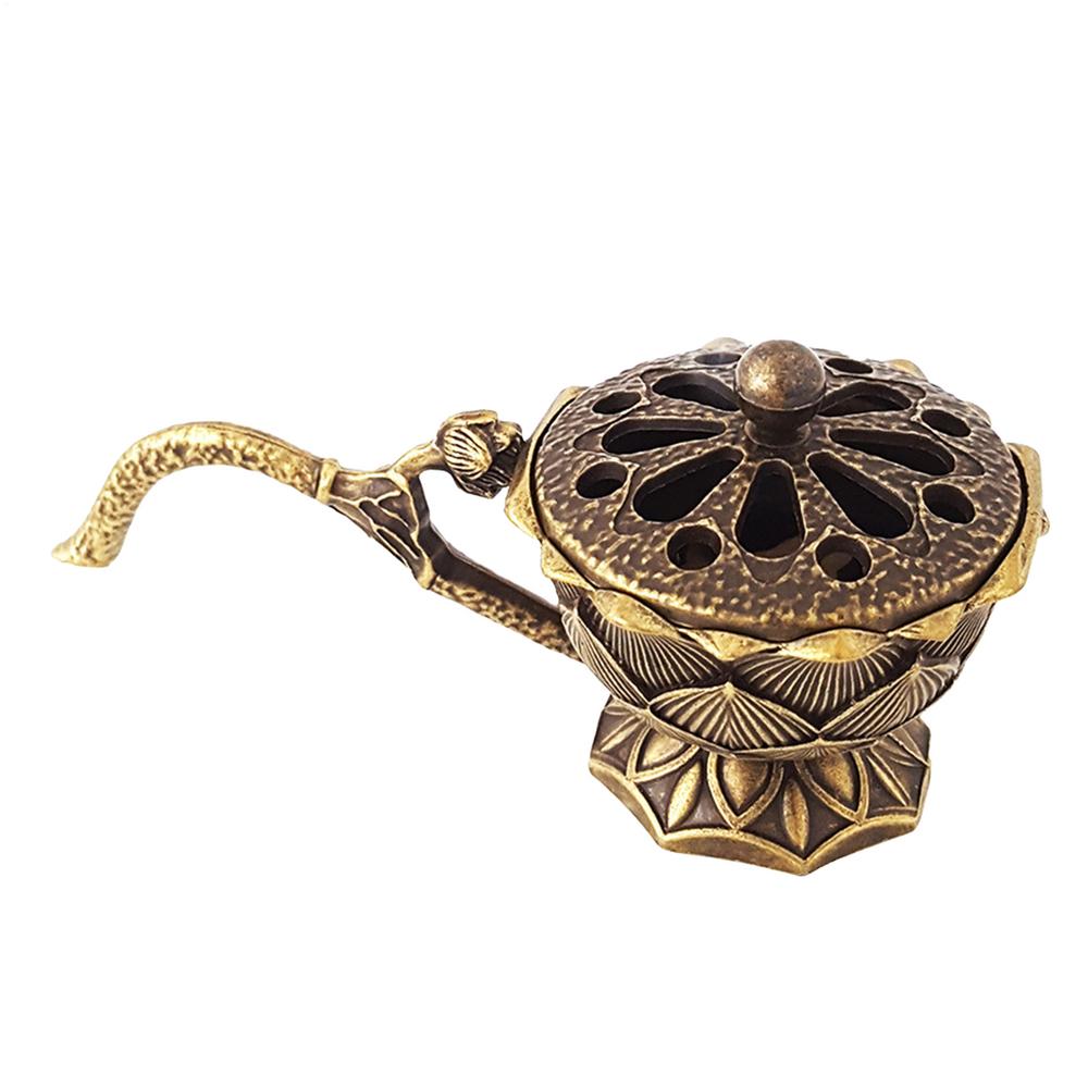 1p Creative Retro Incense Lotus Incense Handheld Alloy Antique BrassBurner Home Office Table Small Metal Craft Home Decor