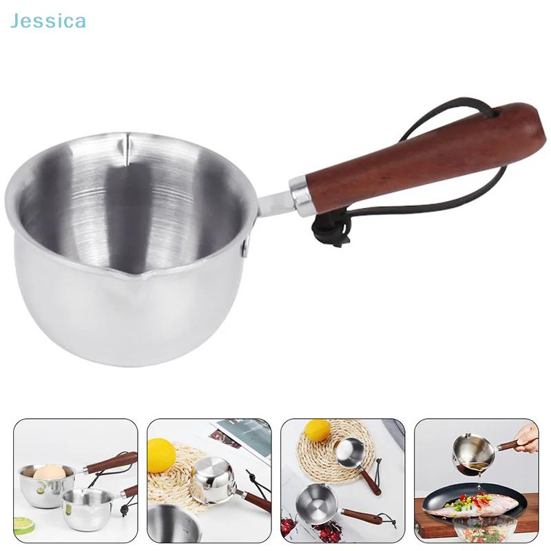 Stainless Steel Oil Sprinkling Small Pot With Wooden Handle  Oil Pot Milk Pan Kitchen Multifunction Saucepan