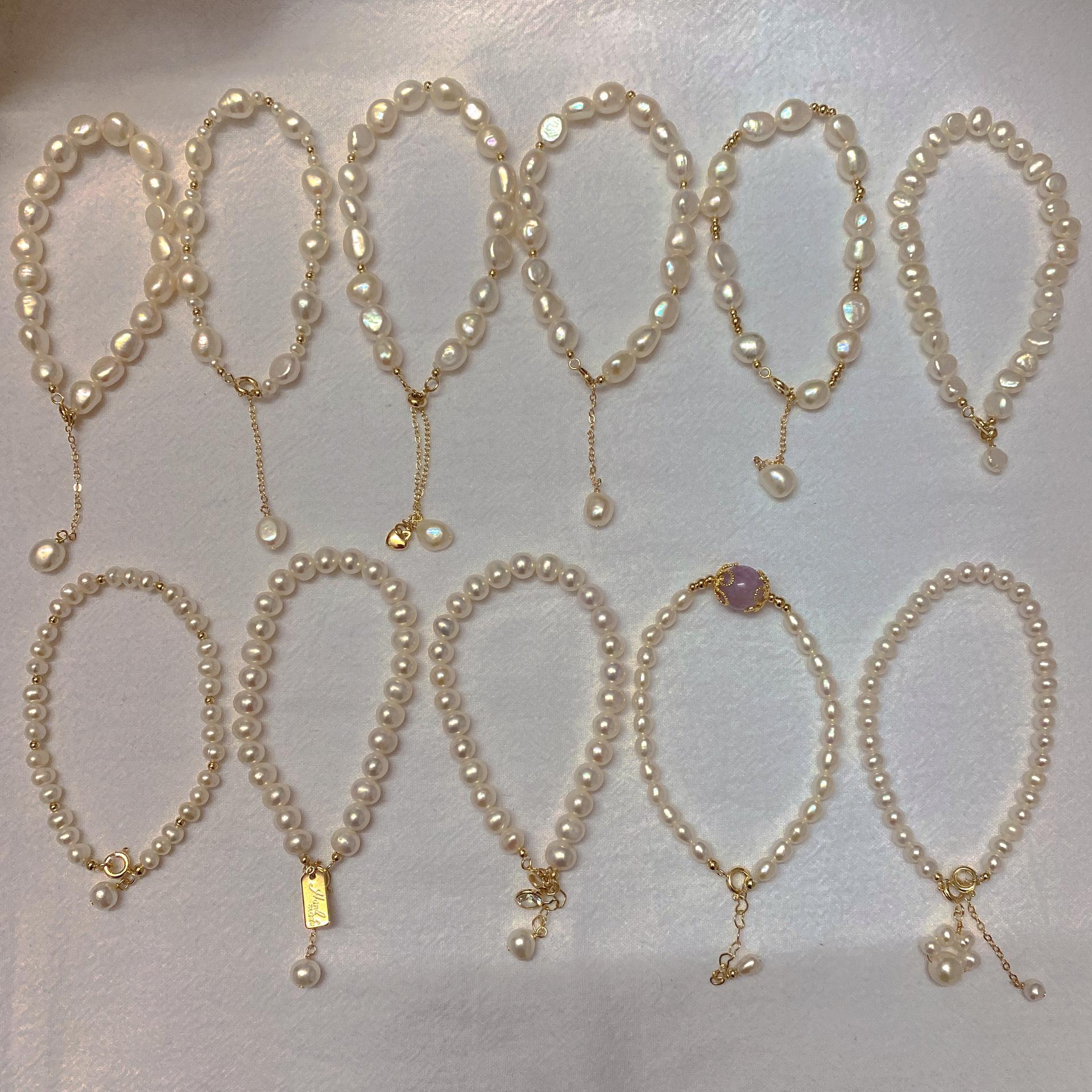 22646 Women's Gold Baroque Special-Shaped Pearl 14K Bracelet Niche Ins Sense Retro French Cold Wind Bracelet Gift