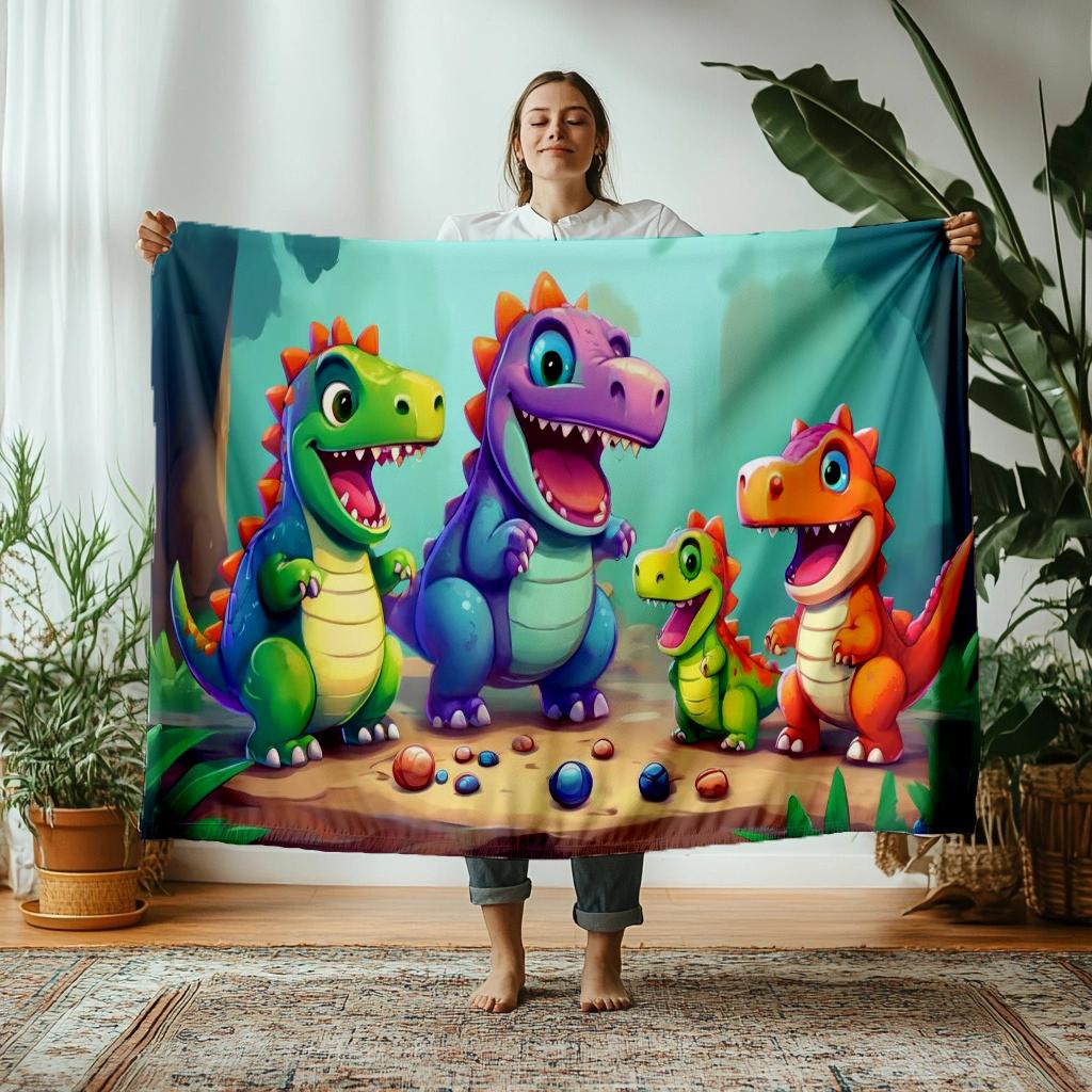 130150cm Funny Cute Face Dinosaur Thin Printed Blanket Camping Throw Bed Sofa Office Air Conditioning Soft Leisure