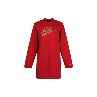 Logo Letter Print Long Sleeve A-Line Dress Women Dresses Red CU3661-687