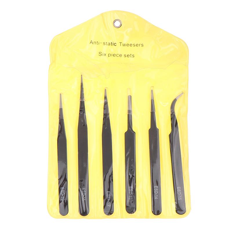 6Pcs Diy Accessories Stainless Steel Tweezers Repair Tool Industrial Precision Bent Straight Tweezers Repair Props
