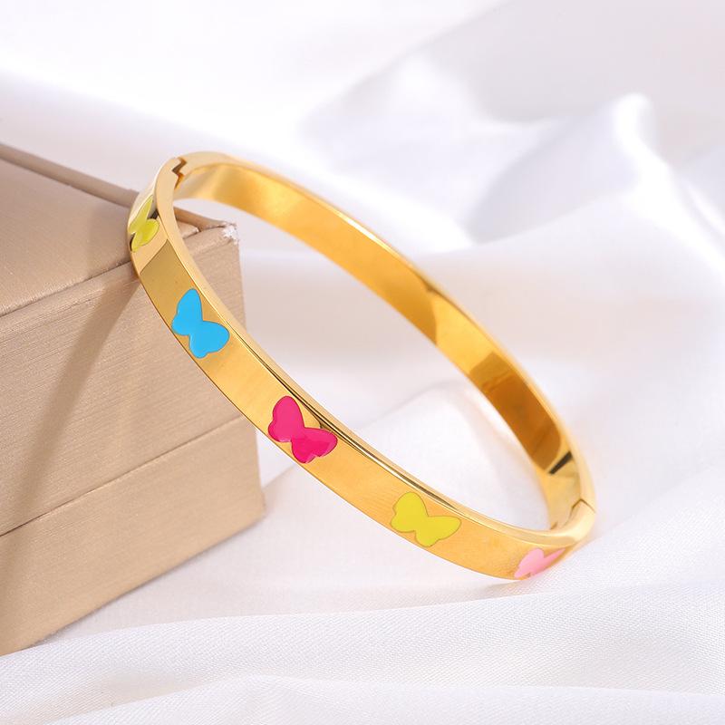 Enamel Dripping Oil Butterfly Fashionable Simple Girl s High-end Bracelet 17CM