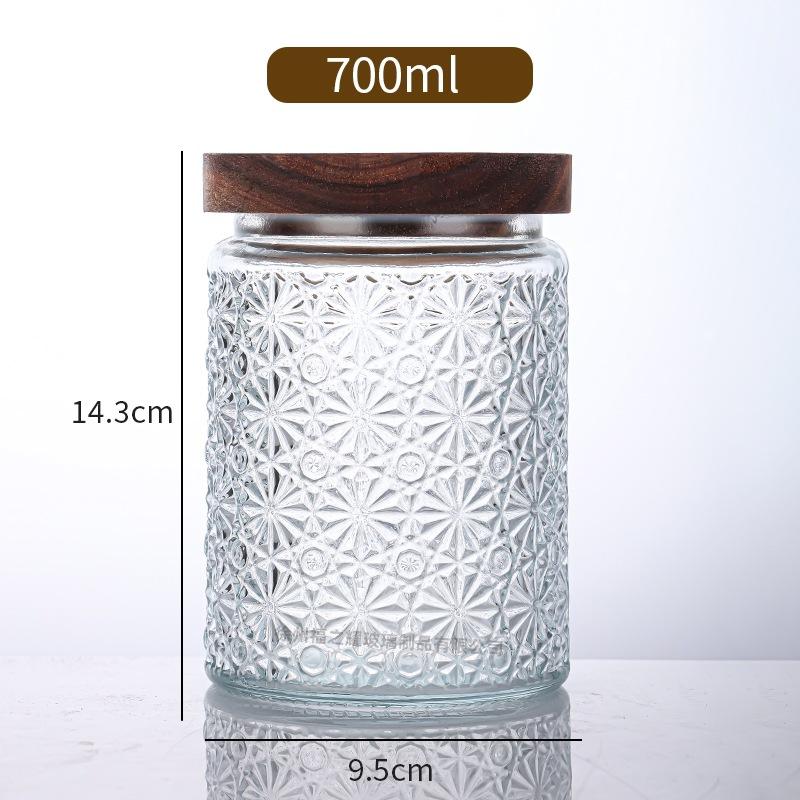 Ancient Peony Flower Relief Transparent Glass Storage Jar for Snacks, Tea Sealed Jar, Kitchen Storage Glass Bottle