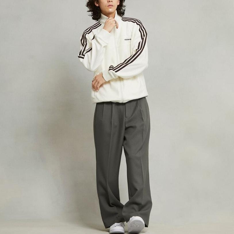 Adidas Originals 80S Premium Logo Full Zip Striped Sports Jacket Men Jackets Off-White JC6530