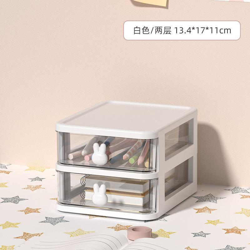 Mini Desktop Storage Cabinet with Transparent Drawers Cute Rabbit Plastic Stationery Makeup Organizer Table Organizer Management Storage Box