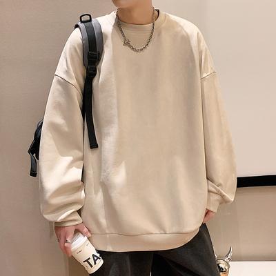 Moletom pesado com gola redonda para homens na primavera e no outono, nova cor sólida, simples, solto, americano, moderno, marca, parte inferior, manga comprida, top moderno