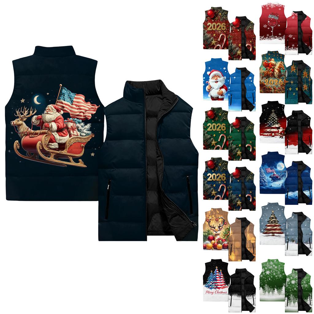 Herre uformell og moteriktig ermeløs vest, ensfarget trykt bomullsjakke